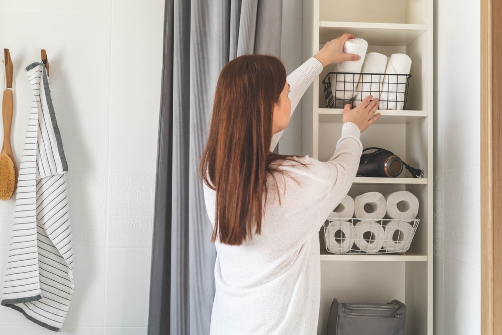 Stylish storage for open shelving